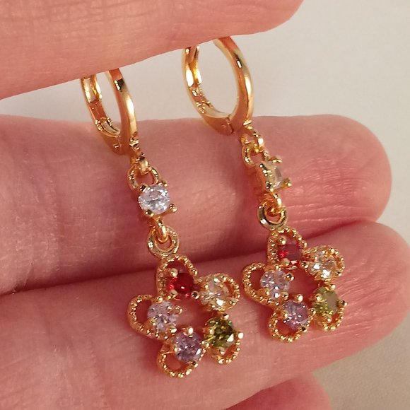 Gold Floral Drop Earrings - Picture 4 of 6